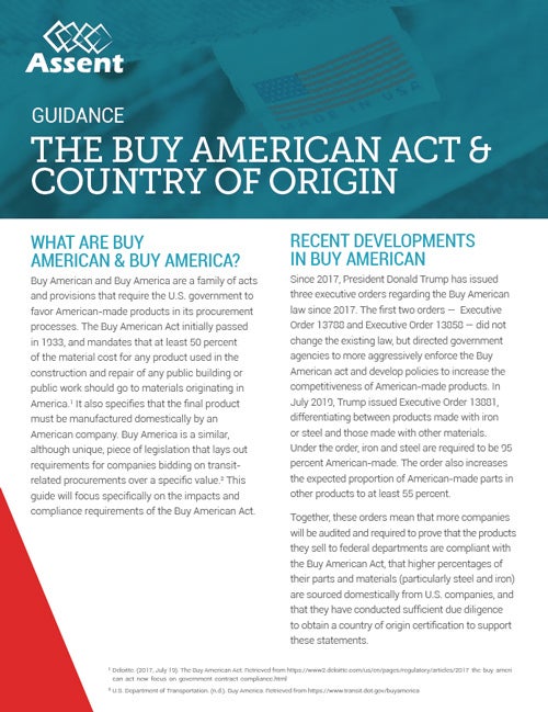 The Buy American Act & Country of Origin Assent